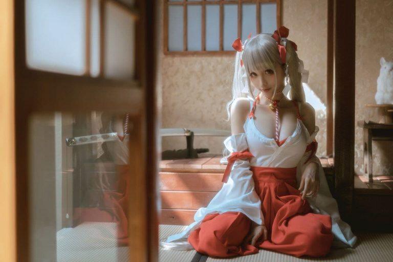 4.jpg 夏日神社 巫女露乳-蠢沫沫《碧蓝航线》可畏号巫女装COS  美图写真 第4张
